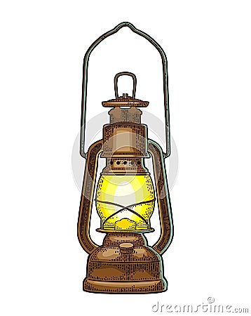 Antique retro gas lamp. Vintage color engraving illustration Vector Illustration