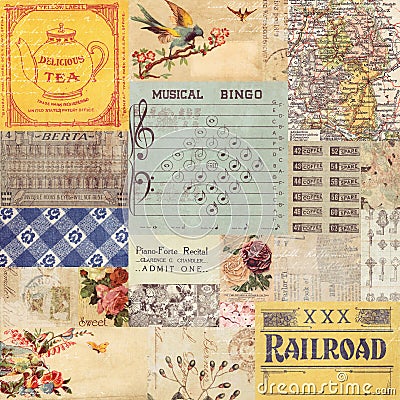 Antique retro paper collage Stock Photo