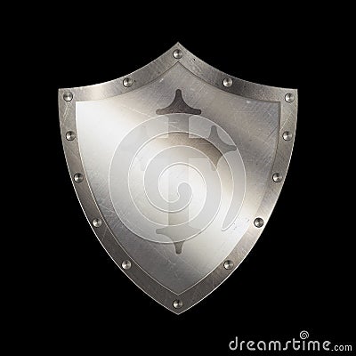Antique riveted shield with cross. Stock Photo