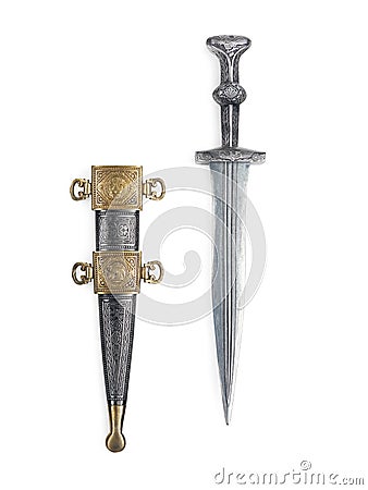 Antique Roman dagger with scabbard Stock Photo