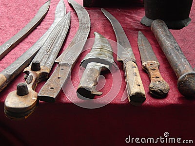 Antique roman, medieval, ottoman stile knifes, daggers and swor Stock Photo