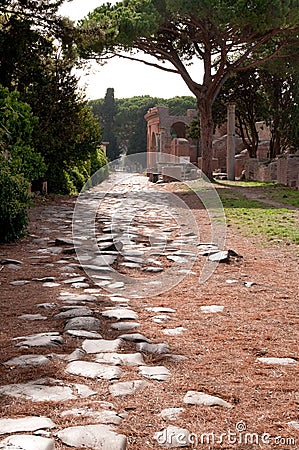 Antique roman way at Ostia Antica Rome Stock Photo