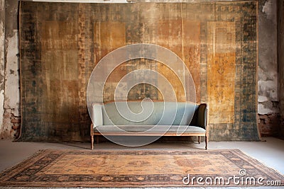antique rug with fading colors and distressed look Stock Photo