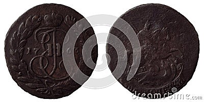 Antique russian coin 2 kopecks 1763 MM Stock Photo