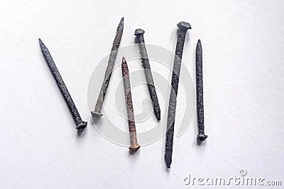 Antique rusted handmade nails Stock Photo