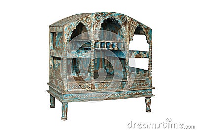 Antique rustic oriental wine cabinet isolated on white background Stock Photo
