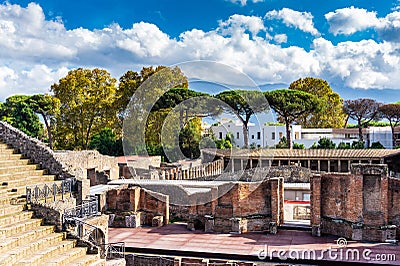 The antique scene ancient greek amphitheater in Pompeii, Italy Stock Photo