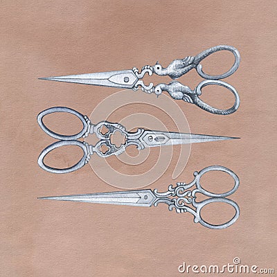 Antique scissors - vintage accessory. Stock Photo