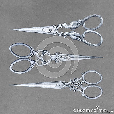 Antique scissors - vintage accessory. Stock Photo