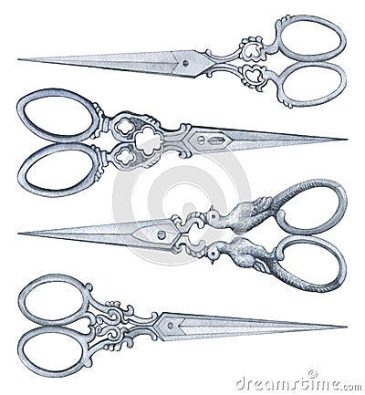 Antique scissors - vintage accessory. Stock Photo