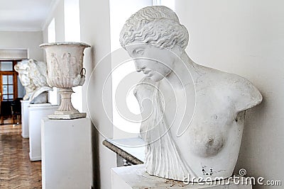 Antique sculpture bust of a woman in the gallery Editorial Stock Photo