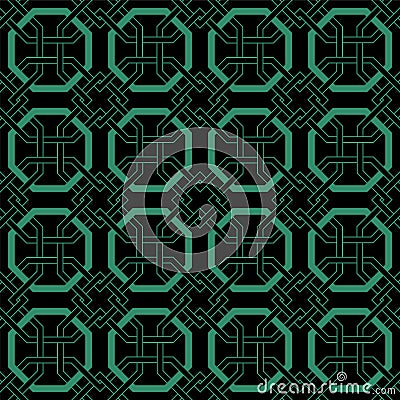 Antique seamless green background octagon frame cross geometry Vector Illustration