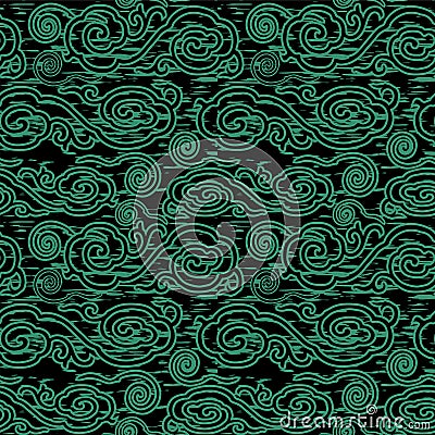 Antique seamless green background oriental Chinese cloud Vector Illustration
