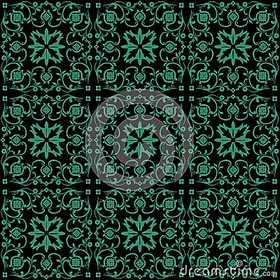 Antique seamless green background spiral cross flower kaleidoscope Vector Illustration