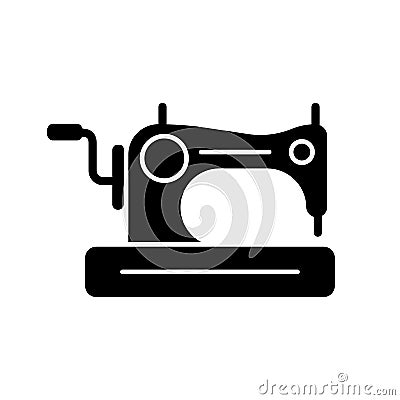 Antique sewing machine black glyph icon Vector Illustration