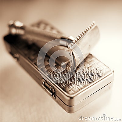 Antique shaving razor kit 2 Stock Photo