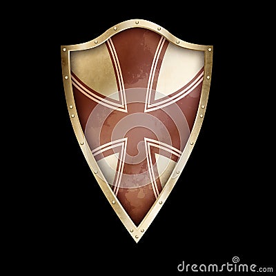 Antique shield with cross on black background Stock Photo