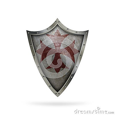 Medieval riveted shield with cross. Stock Photo