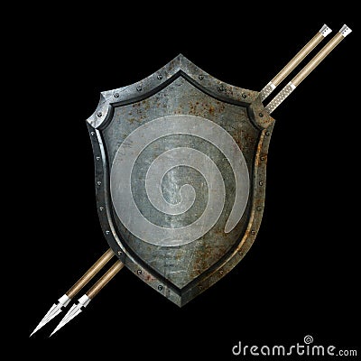 Antique shield with two spears. Stock Photo