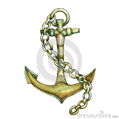 Antique ship anchor with chain. Stock Photo