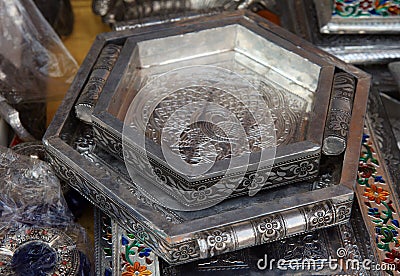 Antique silver crafted trays Stock Photo