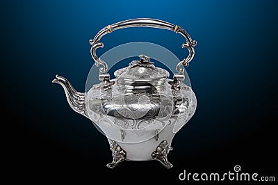 Antique silver teapot Stock Photo