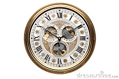 Antique skeleton wall clock, isolated on a white background Cartoon Illustration