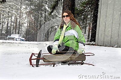Antique Sled and Teen Stock Photo