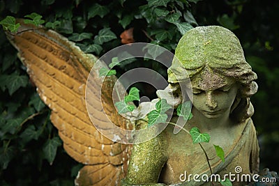 Antique sstatue of wonderful angel of Death. Close up ancient stone statue Stock Photo