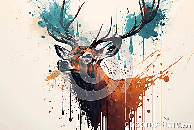 antique stag art drawing handmade nature, Generated ai, generative, ai Stock Photo