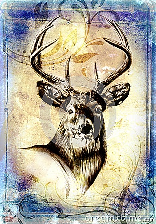 Antique stag art drawing handmade nature Stock Photo