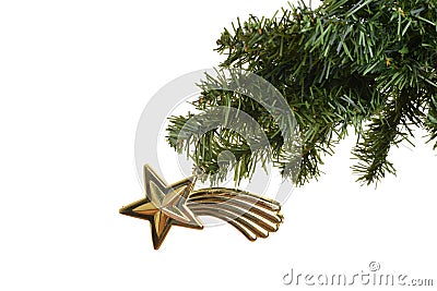 Antique star christmas ornament on branch Stock Photo