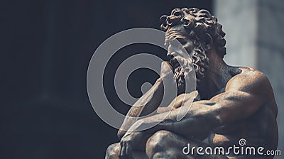 antique statue of a bearded man sitting and thinking Stock Photo