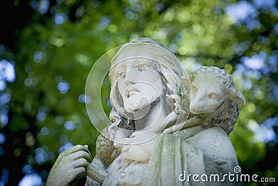 Antique statue Jesus Christ Good Shepherd fragment of ancient s Stock Photo