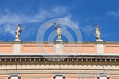 Antique statues on facade of Governor Palace in Piacenza Stock Photo