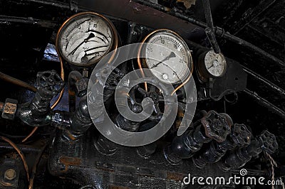 Antique steam locomotive cocpit knobs Stock Photo