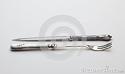 Antique sterling silver knive and fork Stock Photo