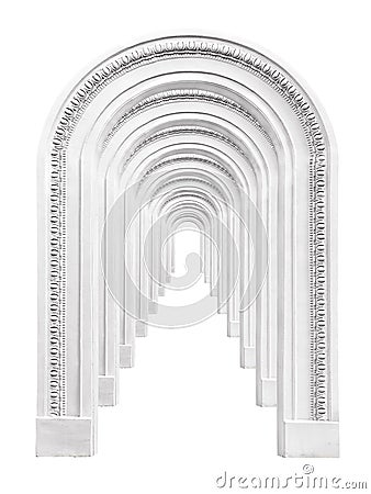 Antique stone arch enfilade isolated on white background Stock Photo