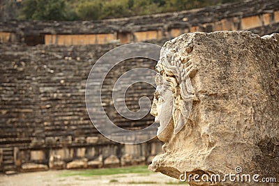 Antique stone mask in Myra Stock Photo