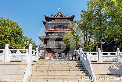 Antique-style Yuntai Tower at north peak of Yuntain Mountain Editorial Stock Photo