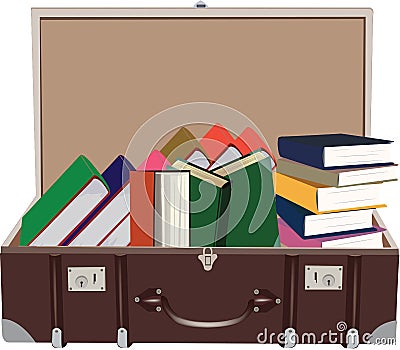 Antique suitcase containing vaqri reading books- Vector Illustration