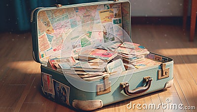 Antique suitcase stack, old fashioned travel nostalgia generated by AI Stock Photo