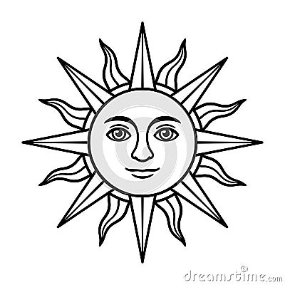 Vintage sun with face Vector Illustration