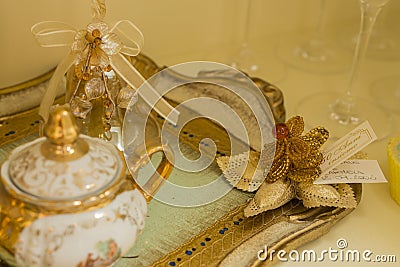 Antique tea service decorated in gold Stock Photo