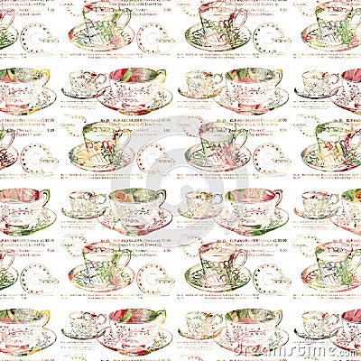 Antique teacup repeat seamless pattern Stock Photo