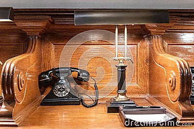 Antique telephone Peabody Lobby with notepad Editorial Stock Photo