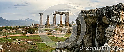 Antique temple in Corinth Stock Photo