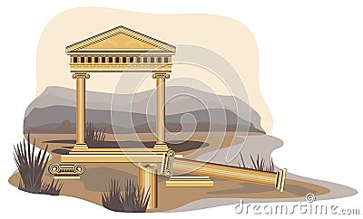 Antique Temple Ruins Vector Illustration