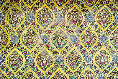 Antique Thai ceramic tiling wall Stock Photo