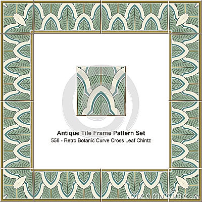 Antique tile frame pattern set Retro Botanic Curve Cross Leaf Ch Vector Illustration